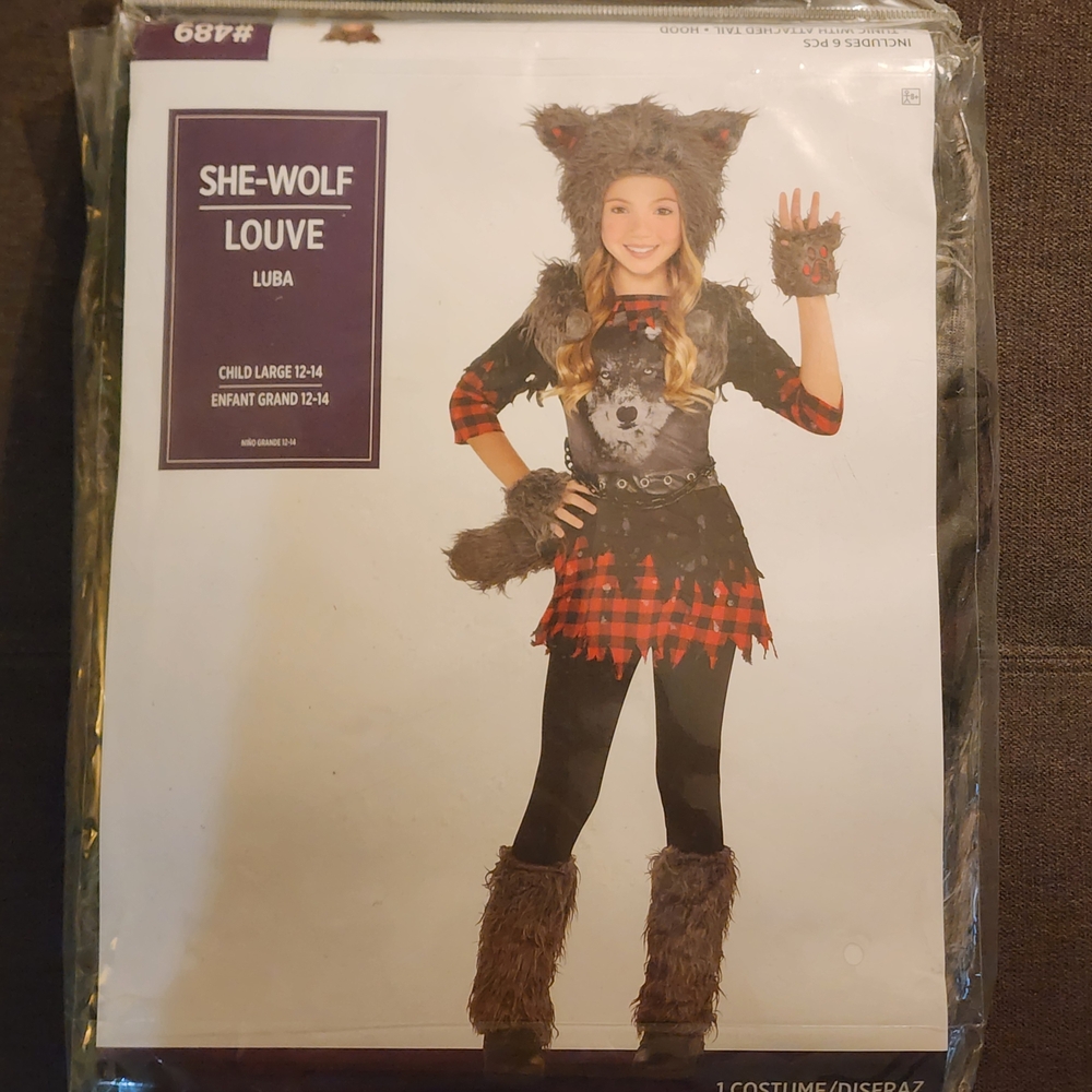 She-Wolf Costume for Kids - Red and Gray